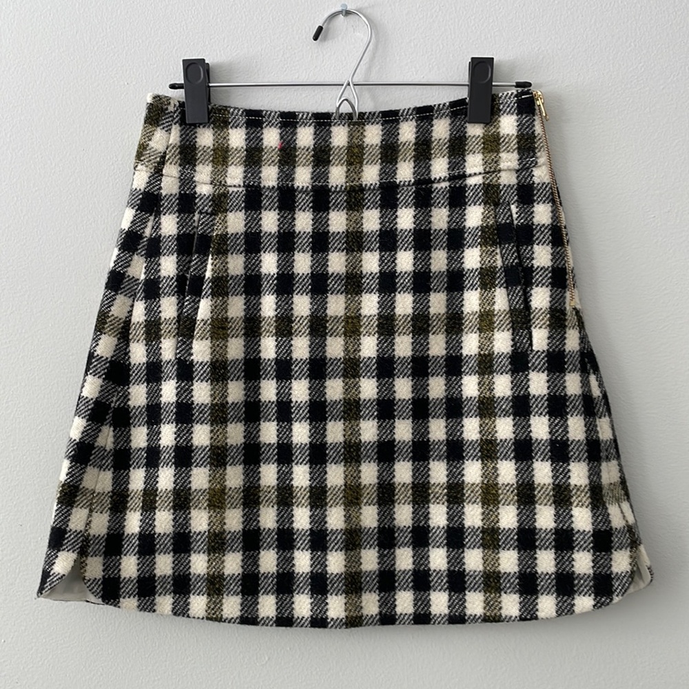 JCrew Plaid, Army Green and Cream Mini Skirt with Pockets